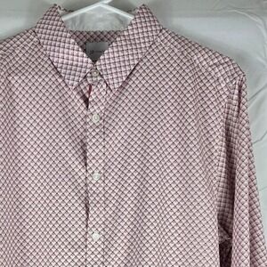 J.B. Holt Mens Standard Fit Geometric Diamond Print Button Down Shirt Red M